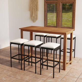 vidaXL Conjunto De Bar Para Jard&iacute;n 7 Piezas Con Cojines Negro Vidaxl