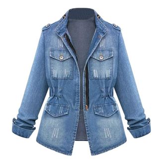 Generic Womens Lightweight Jackets Casual Denim Jackets High Waist-Stand Up Collar Jacket Women Lightweight Belt Jacket Womens Denim Jackets Women Oversized L