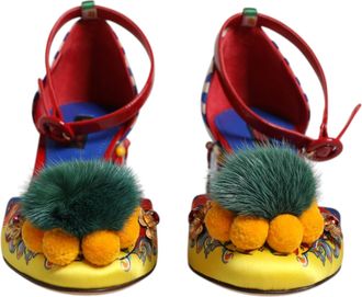 Dolce & Gabbana Multicolor Carretto Crystal Fur Sandals Womens Shoes (Pre-Owned)