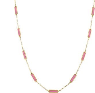 Italian Gold, Inc 14K Yellow Gold Station Bar Necklace-Pink