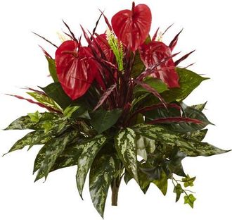 Nearly Natural 24-in Mixed Anthurium Bush in Red/green at Nordstrom