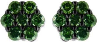 House of Brilliance Silver 4.0 Cttw Round Treated Green Diamond Floral Cluster Stud Earring in Green Diamond | White at Nordstrom