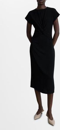 Mango Knot Front Cap Sleeve Midi Dress in Black at Nordstrom Rack, Size 4