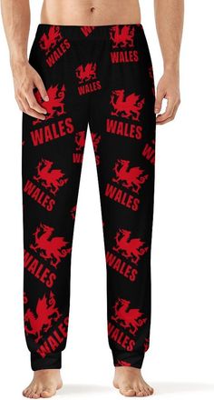 Generic Wales Welsh Dragon Comfortable Pyjamas Bottoms for Men Casual Lounge Pants Elastic Waist Pjs Trousers 5XL