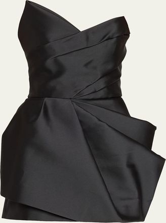 Monique Lhuillier Strapless Pleated Mikado Silk Mini Dress