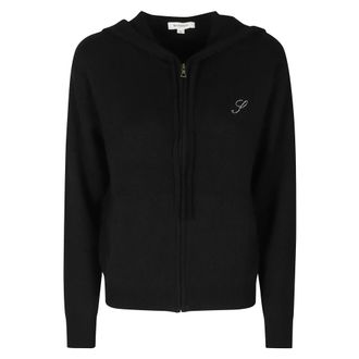 Sporty & Rich S Logo Cashmere Zip Hoodie - Dames - Sweatshirts & Hoodies - Zwart - Maat: M Kasjmier