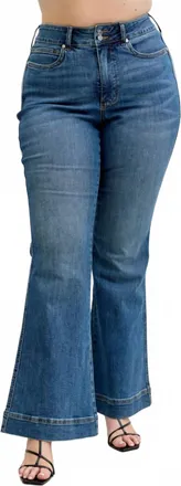 Judy Blue High Waist Flare Tummy Control Double Button Waist Band Jeans In Blue