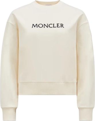 Moncler Sweatshirt van katoen met geborduurd logo - Dames - Sweatshirts - Wit - L - Katoen - Hoodies & sweatvesten