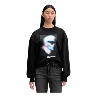 Karl Lagerfeld Hoodies & sweatvesten, Dames, Zwart, L, Katoen, Printed Sweatshirt