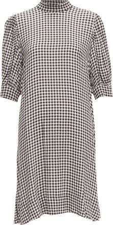 Ganni Ganni Checkerboard Print High Neck Half Sleeve Knee Dress