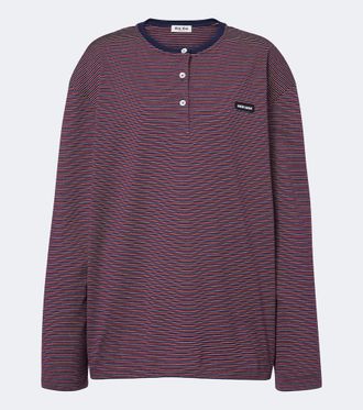 Miu Miu Striped cotton jersey Henley shirt