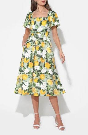 Adelyn Rae Kailany Lemon Fit-and-Flare Midi Dress in Citron Lemon at Nordstrom, Size X-Small