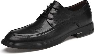 Generic Dress Shoes for Men Lace Up Solid Apron Toe Derby Shoes Leather Anti-Slip Low Top Non Slip Rubber Sole Prom(Black,6.5 UK)