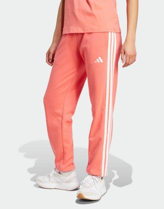 adidas Essentials - Pantaloni in French Terry semi turbo e bianco con polsino e 3 strisce-Rosso