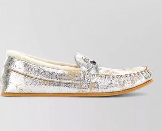 Gucci leather loafers bow detail metallic finish