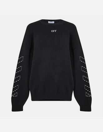 Off-white Mens Embroidered Regular Fit Crew Neck Sweater - Black - Size: XL