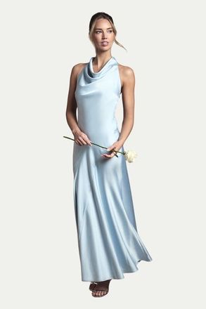 Oasis Cowl Halterneck Satin Bridesmaid Dress in Light Blue at Nordstrom, Size 10