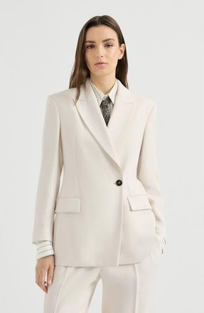 Brunello Cucinelli Comfort viscose couture twill blazer with monili in Milk at Nordstrom, Size 44