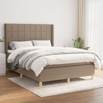 vidaXL Cama Box Spring Con Colch&oacute;n Tela Gris Taupe 140x200 Cm