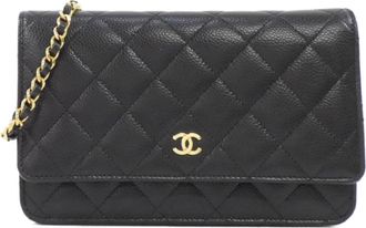 Chanel Black Bordeaux Grained Calfskin Chain/Shoulder Wallet (Pre-Owned)