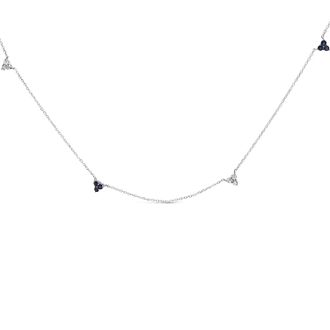 House of Brilliance 14K White Gold 1/5 Cttw Diamond and Sapphire Trio Cluster Station Necklace