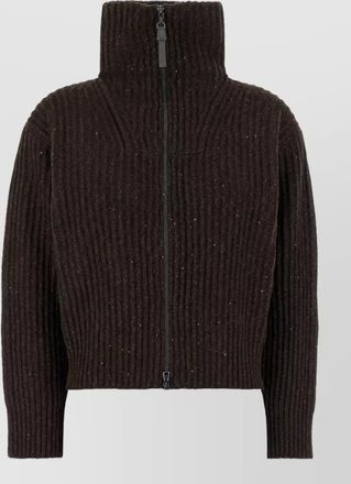 Brunello Cucinelli cashmere blend ribbed sequin embellished high neck zip jacket