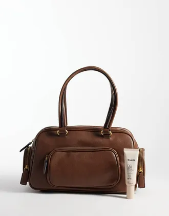 Mango borsa bowling in pelle sintetica marrone-Verde