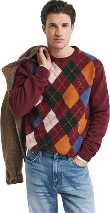 GANT Truien & Vesten, Heren, Rood, 3Xl, Wol, Argyle Trui met Ronde Hals