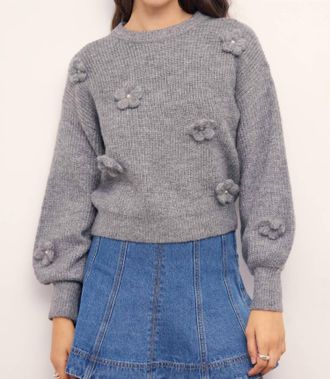 Minkpink Vera Floral Applique Knit Sweater In Grey