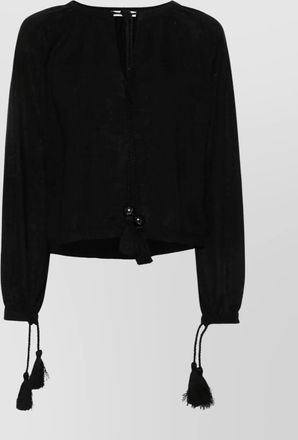 Max Mara long sleeve top with tassel and keyhole