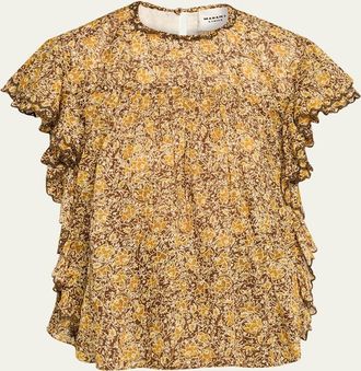 Isabel Marant Daliyane Floral Flutter-Sleeve Blouse