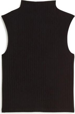 Madewell Mock Neck Sleeveless Rib Top in Jet Black at Nordstrom Rack, Size X-Large