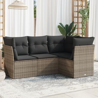 vidaXL Vidaxl - Set De Sof&aacute;s De Jard&iacute;n 4 Pzas Y Cojines Rat&aacute;n Sint&eacute;tico Gris
