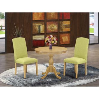 East West Furniture AMEN3-OAK-07 3 Piece DINETTE SET - 1 Dining Table and 2 Limelight Upholstered Dining Chairs - Oak Finish