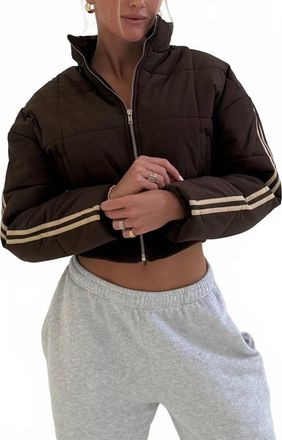 Blue Blush The Varsity Cropped Puffer Jacket In Chocolate