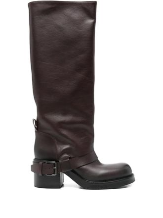 Elena Iachi Stivali in pelle con fibbia 70mm - Marrone