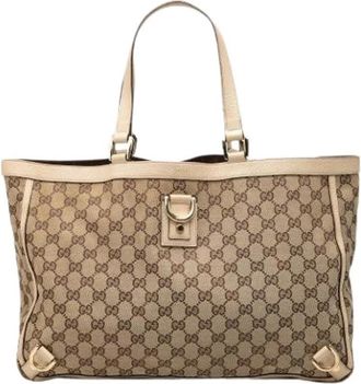 Gucci Pre-owned Abbey D-Ring Tote Bag - Dames - Vintage Shopper - Beige - ONE Size - Leer - Vintage