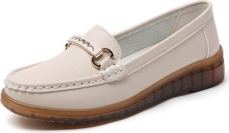 Generic Womens Flats Loafers Hollow Comfort Shoes Anti-Slip Moccasins Walking Boat Shoe nuring,White,5.5 UK