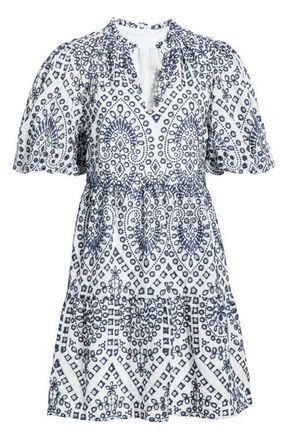 Sugarlips At Sea Jacey Eyelet Babydoll Dress in White-Blue at Nordstrom, Size X-Large