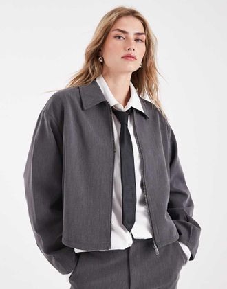 Object Giacca sartoriale grigio m&eacute;lange con zip in coordinato