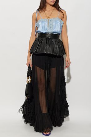 Chlo&eacute; Silk Camisole Top With Lace Inserts, Womens, Blue