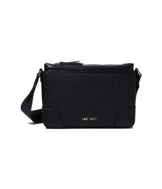 Nine West Elllis NYM524369 Womens Black Double Zip Crossbody Bag GBO3487