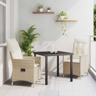 vidaXL Conjunto De Comedor De Jard&iacute;n Con Coj&iacute;n 3 Pcs Beige Polirat&aacute;n Vidaxl