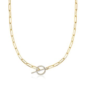 Ross-Simons Diamond Toggle Clasp Paper Clip Link Necklace in 14kt Yellow Gold
