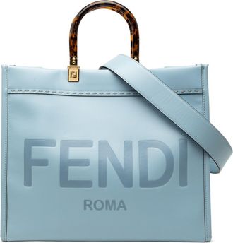 Fendi Blue Light Blue Leather Shoulder Bag Tote Bag (Pre-Owned)