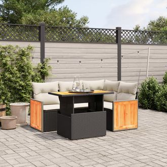 vidaXL Vidaxl - Set De Muebles De Jard&iacute;n 5 Pzas Y Cojines Rat&aacute;n Sint&eacute;tico Negro