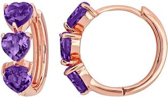Rina Limor Rose Gold Over Silver 2.40 Ct. Tw. Amethyst Heart Hoop Earrings