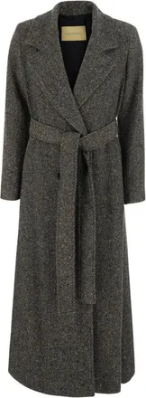Momoni Geknopt Houndstooth Jas - Dames - Jas met riem - Grijs - L - Wol - Jassen