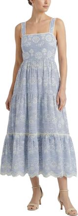 Change of Scenery Lizzie Pinstripe Eyelet Tiered Midi Dress in Sky/natural at Nordstrom, Size X-Small