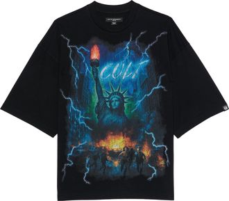 Cult of Individuality Cults Oversized Short Sleeve Crew Neck Tee Big Apple in Black